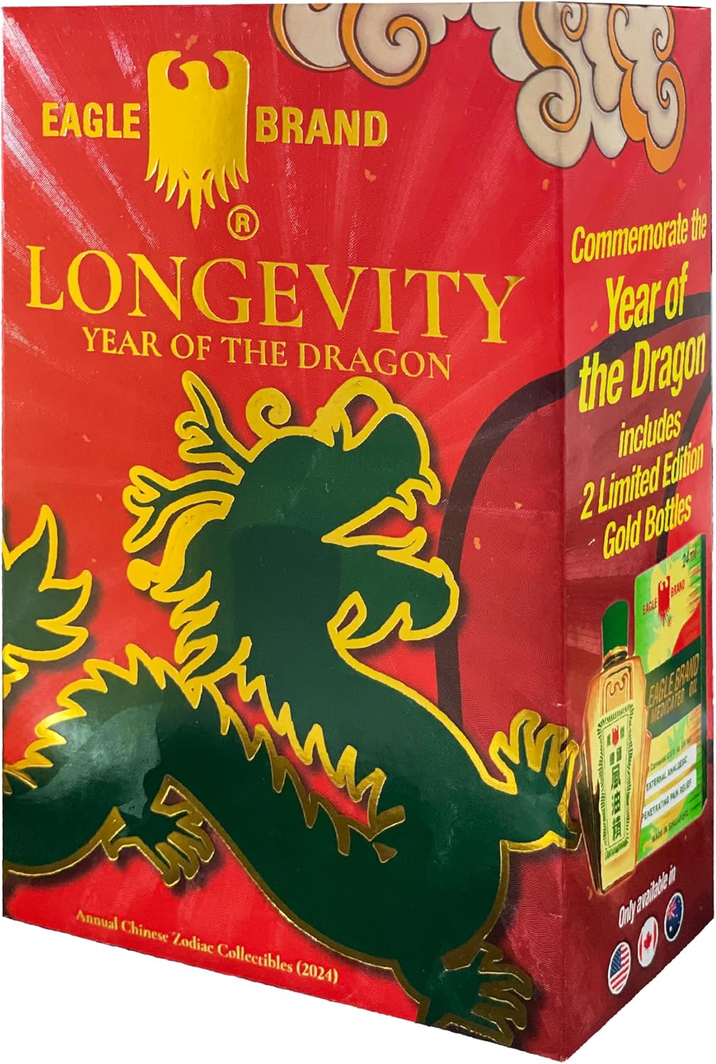 Eagle Brand Medicated Oil Dozen Pack, TET 2024 Limited Edition Pack with 2 free Roll-Ons (Dầu Gió Con Ó)
