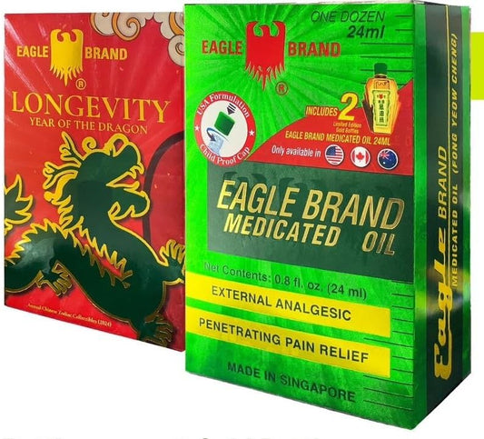 Eagle Brand Medicated Oil Dozen Pack, TET 2024 Limited Edition Pack with 2 free Roll-Ons (Dầu Gió Con Ó)