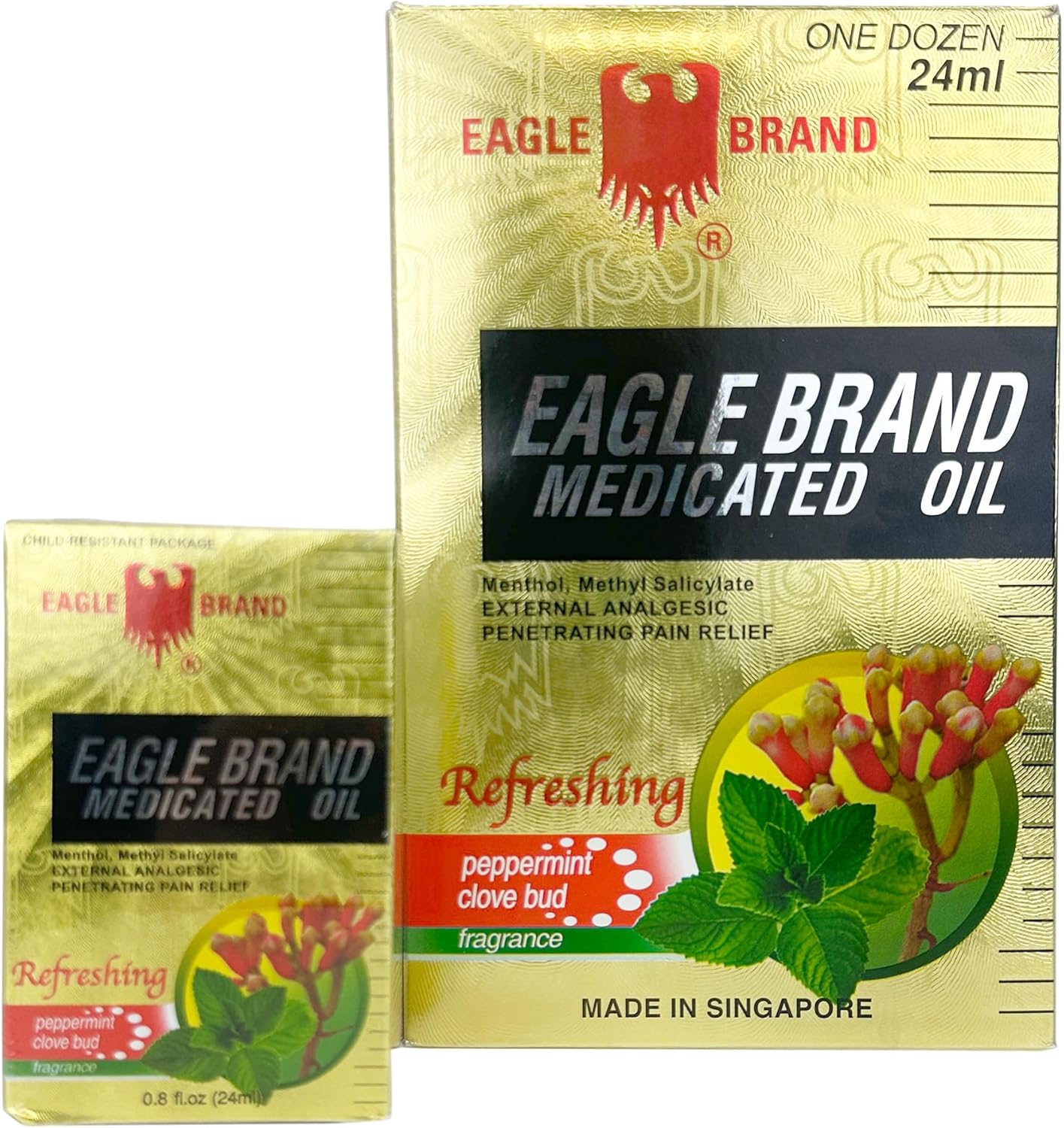 Eagle Brand Medicated Oil, Refresh-Peppermint Clove Bud - One Dozen (Dầu Gió Con Ó)