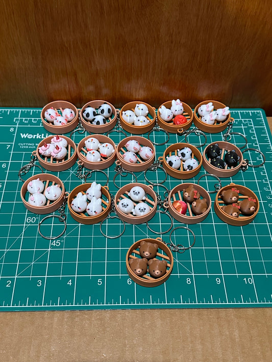 Cute Animal in Dim Sum Tray Keychains