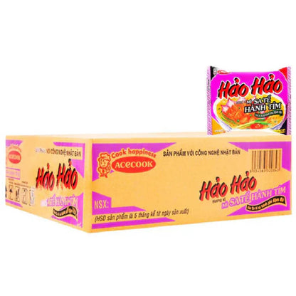 Acecook Hao Hao Sate Onion Flavor Instant Noodles - 1 Box/30 Bags (Mì Sa Tế Hành Hảo Hảo)