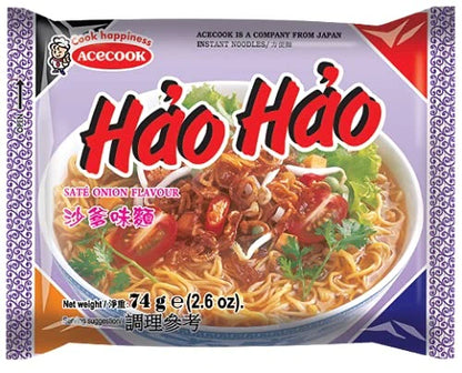 Acecook Hao Hao Sate Onion Flavor Instant Noodles - 1 Box/30 Bags (Mì Sa Tế Hành Hảo Hảo)