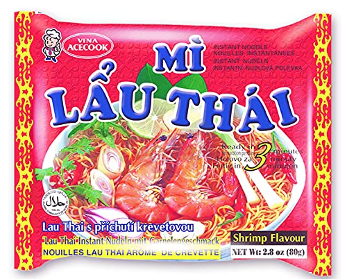 Acecook Hao Hao Thai Shrimp Flavor Instant Noodles - 2.8oz (Mì Lẩu Thái Hảo Hảo)