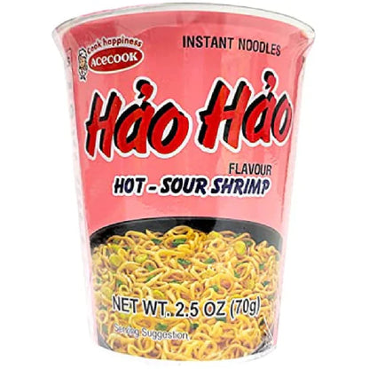 Acecook Hao Hao Hot & Sour Shrimp Flavor Instant Noodles Cup - 2.5oz (Mì Ly Tôm Chua Cay Hảo Hảo)