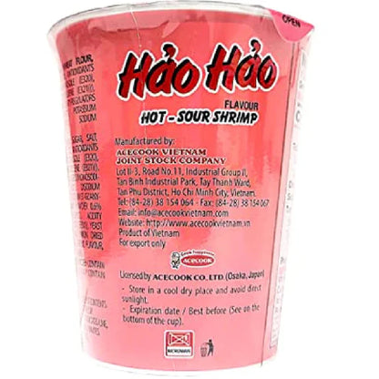 Acecook Hao Hao Hot & Sour Shrimp Flavor Instant Noodles Cup - 2.5oz (Mì Ly Tôm Chua Cay Hảo Hảo)